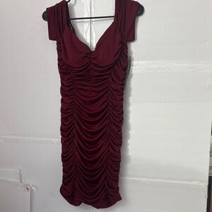 Trixxi Ruched Mini Dress in Rich Burgundy